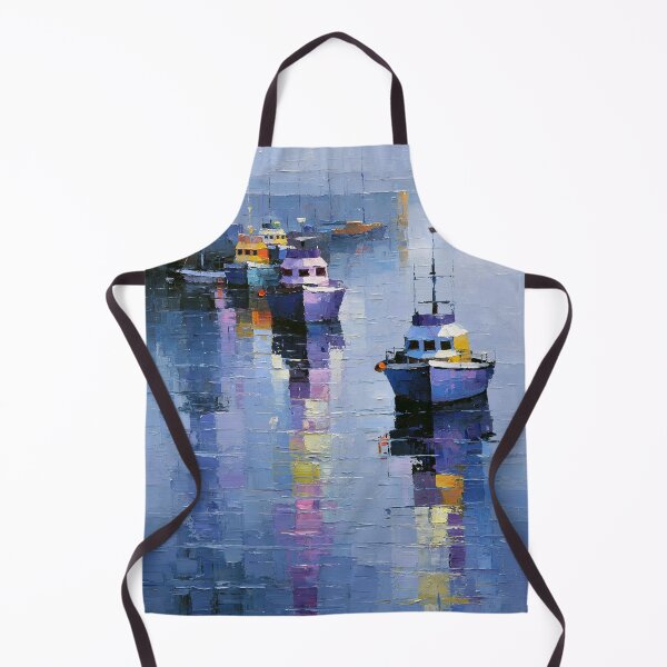 Item preview, Winter Harbor Boats - Cool Blue Impasto Coastal Scene designed and sold by SlowRegardArt.