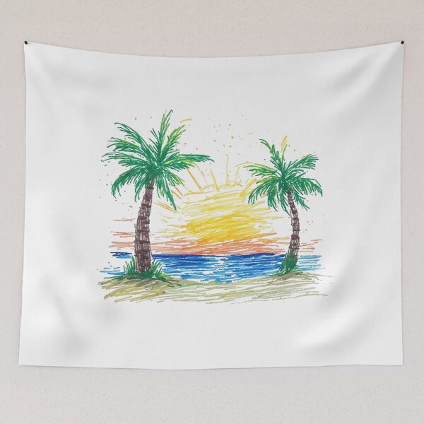 Item preview, Nostalgic Beach Sunset Crayon Drawing Graphic designed and sold by alizye.