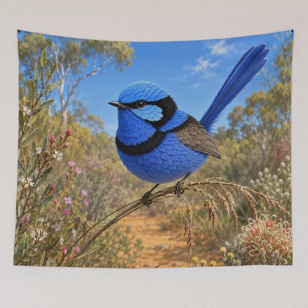 Item preview, Splendid Fairywren in Blooming Bushland designed and sold by Pixel Junkies Studio.