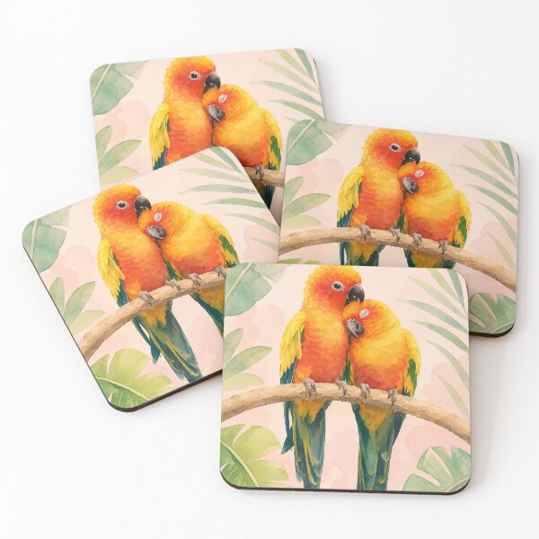 Item preview, Cute Tropical Parakeets Watercolor Illustration | Love Birds Art designed and sold by Islabonita..