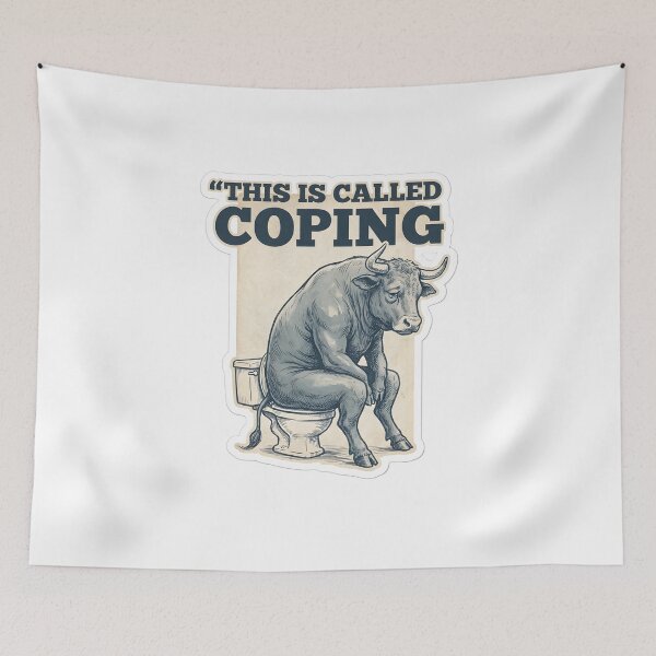 Item preview, Funny Coping Meme Bull on Toilet Sarcastic Humor Design designed and sold by Pride_Prints.