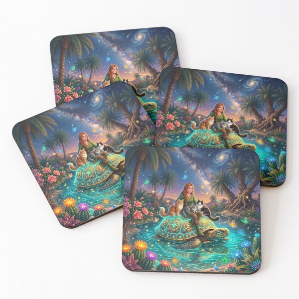 Item preview, World Turtle Desert Oasis with Cats Under the Galaxy Sky designed and sold by nordicmyths.