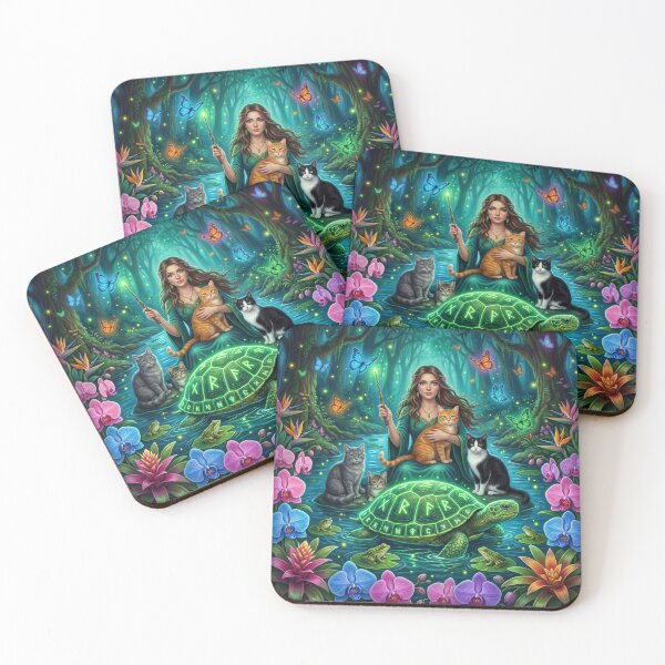 Item preview, World Turtle Enchanted Rainforest Journey with Cats and Fireflies designed and sold by nordicmyths.