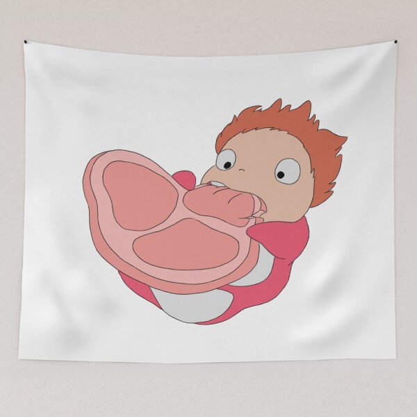 Item preview, Ponyo Fish Cute Eating Bacon Solo Illustration designed and sold by Iska-Designs.