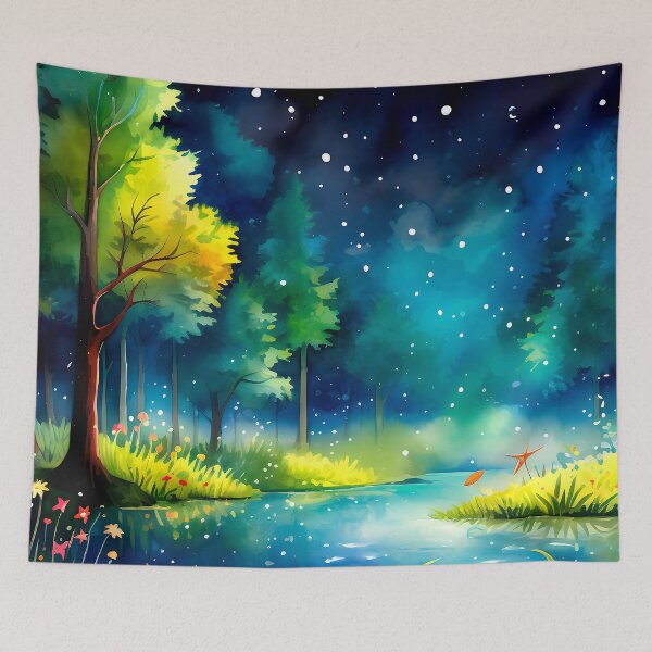 Item preview, Trees By Lake Under Midnight Sky Digital Art designed and sold by DEC02.