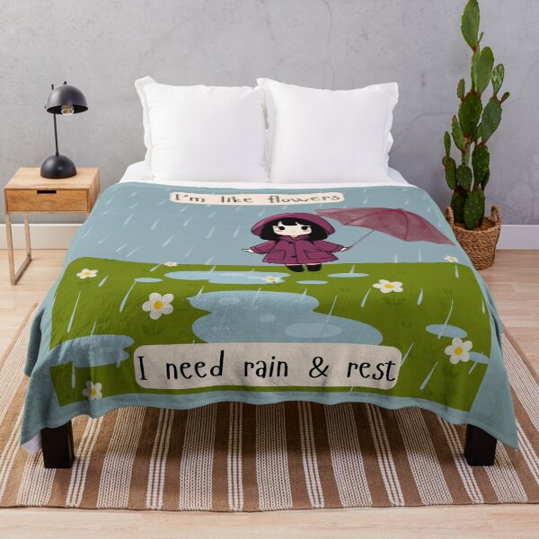 Item preview, Cute Rainy Day Girl Illustration | Flowers Need Rain and Rest Quote | Cozy Mental Health Aesthetic Sticker designed and sold by Art_IN_Design.