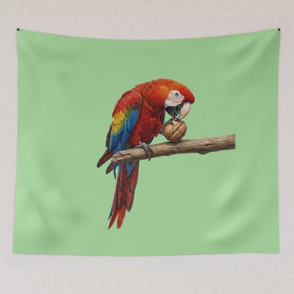 Item preview, Realistic Scarlet Macaw Parrot Cracking a Walnut  designed and sold by Utopian-Magic.