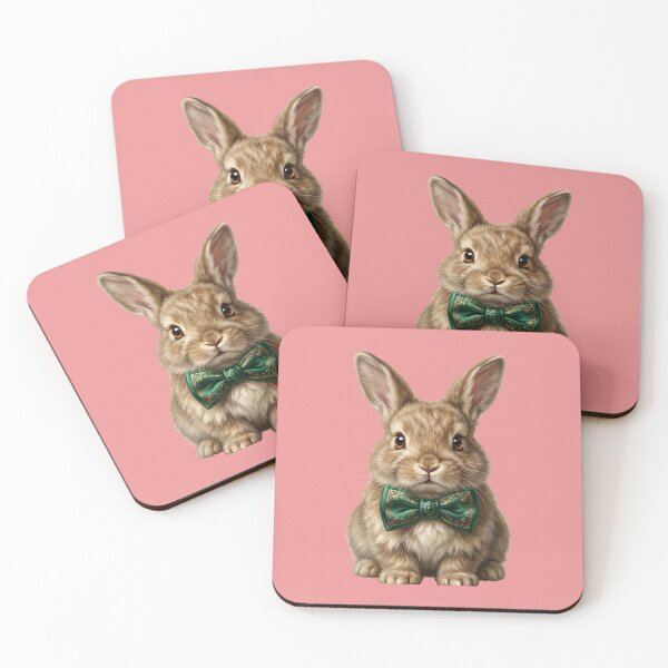 Item preview, Cute Vintage Fluffy Bunny with Emerald Green Bow Tie designed and sold by Utopian-Magic.