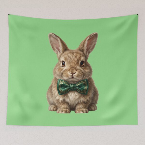 Item preview, Cute Vintage Fluffy Bunny with Emerald Green Bow Tie designed and sold by Utopian-Magic.