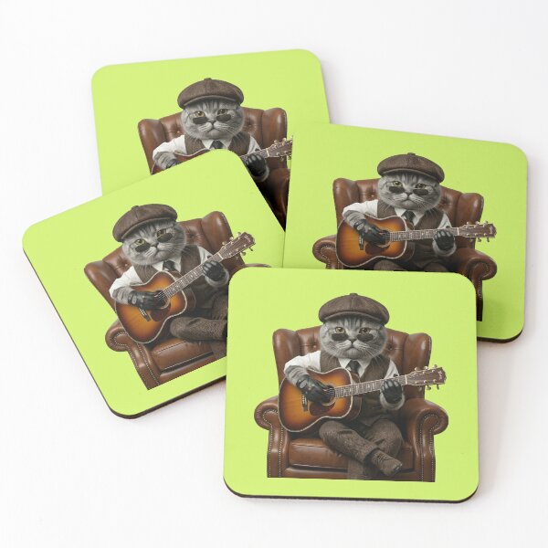 Item preview, Cool Blues Cat Guitarist in Leather Armchair designed and sold by Utopian-Magic.