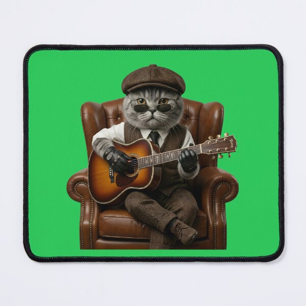Item preview, Cool Blues Cat Guitarist in Leather Armchair designed and sold by Utopian-Magic.