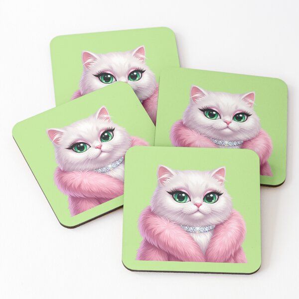 Item preview, Glamour White Cat in Pink Fur Coat Sticker designed and sold by Utopian-Magic.