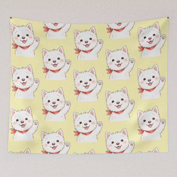Item preview, Cute Waving Westie | Cozy White Dog Illustration designed and sold by anee-japan.