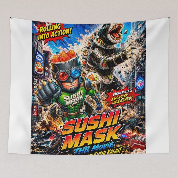 Item preview, SUSHI MASK THE MOVIE: Revenge of the Sushi Kaiju Poster Art designed and sold by Surreal Characters & Cute Pups.