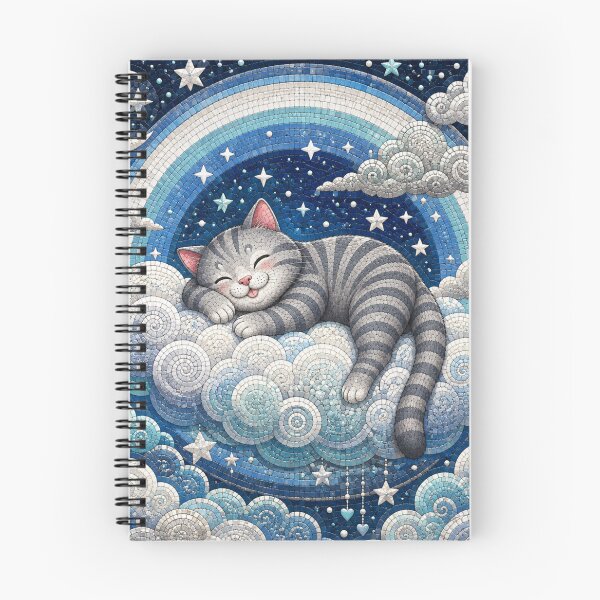 Item preview, Cute Chonky Gray Cat Dreamscape Sleeping on Cloud Mosaic Sky designed and sold by Mindworx21.
