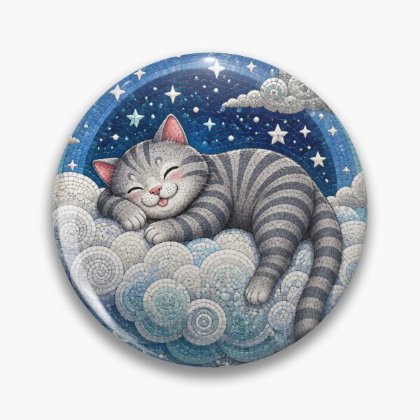 Item preview, Cute Chonky Gray Cat Dreamscape Sleeping on Cloud Mosaic Sky designed and sold by Mindworx21.