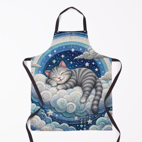 Item preview, Cute Chonky Gray Cat Dreamscape Sleeping on Cloud Mosaic Sky designed and sold by Mindworx21.