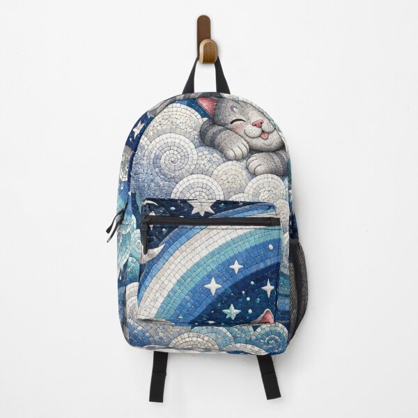 Item preview, Cute Chonky Gray Cat Dreamscape Sleeping on Cloud Mosaic Sky designed and sold by Mindworx21.