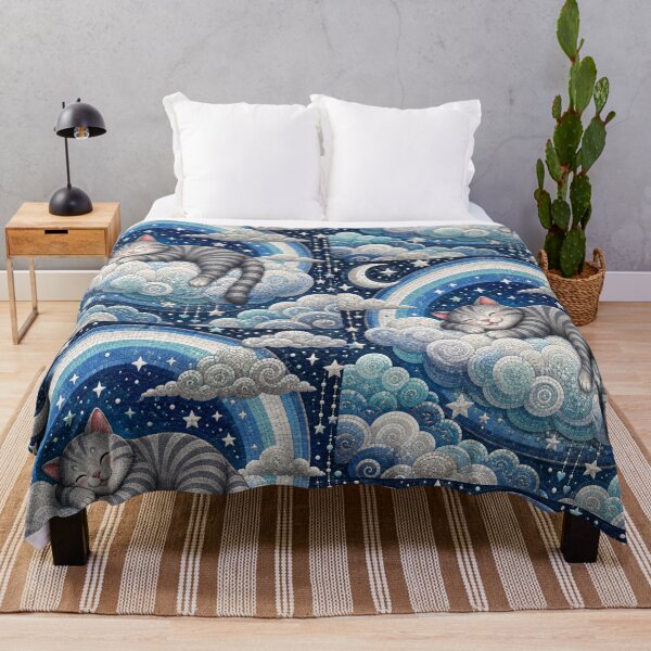 Item preview, Cute Chonky Gray Cat Dreamscape Sleeping on Cloud Mosaic Sky designed and sold by Mindworx21.
