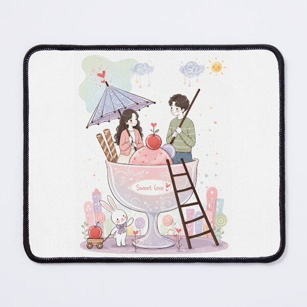 Item preview, Cute Romantic Couple in Ice Cream Bowl Watercolor Illustration | Kawaii Love Art for Valentine’s Day | Pastel Anime Couple Aesthetic designed and sold by socozora.