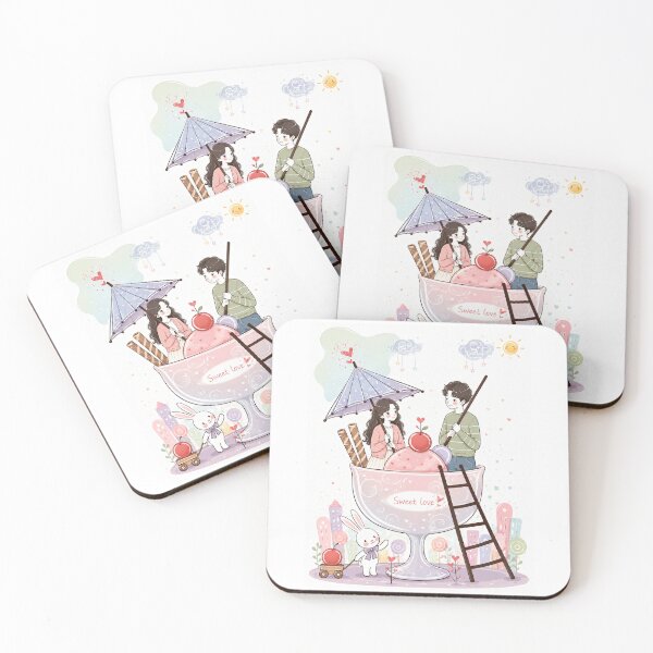 Item preview, Cute Romantic Couple in Ice Cream Bowl Watercolor Illustration | Kawaii Love Art for Valentine’s Day | Pastel Anime Couple Aesthetic designed and sold by socozora.