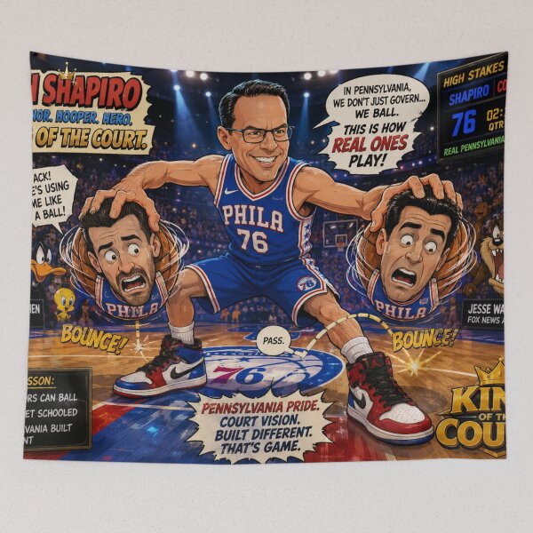 Item preview, Cartoon Basketball Showdown: Josh Shapiro vs. Brian Tyler Cohen & Jesse Watters designed and sold by Uniqueartai.
