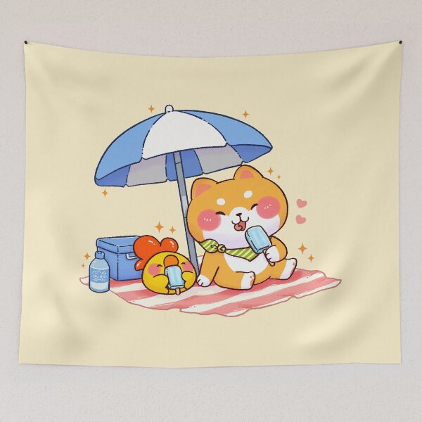 Item preview, Cute Summer Shiba Inu and Chick Eating Ice Cream Kawaii Illustration designed and sold by NasDoodleArt.