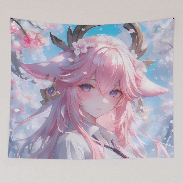 Item preview, Yae Miko Genshin Impact Cherry Blossom Sky Petals Portrait designed and sold by 108Recordings.