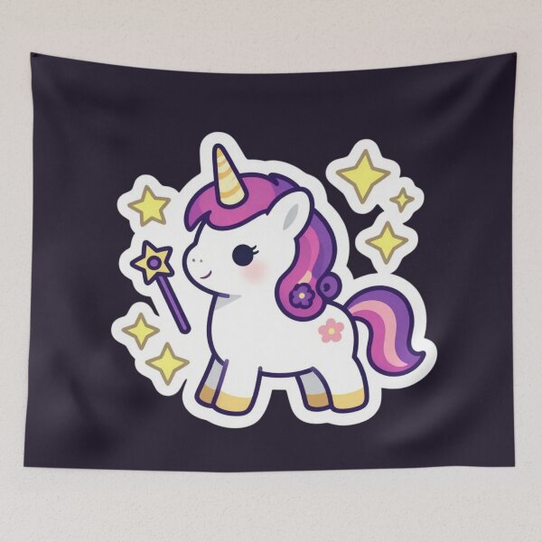 Item preview, Cute Kawaii Magic Unicorn: Purple Mane Fantasy Sticker with Wand & Stars designed and sold by Yasmine Mohammed.