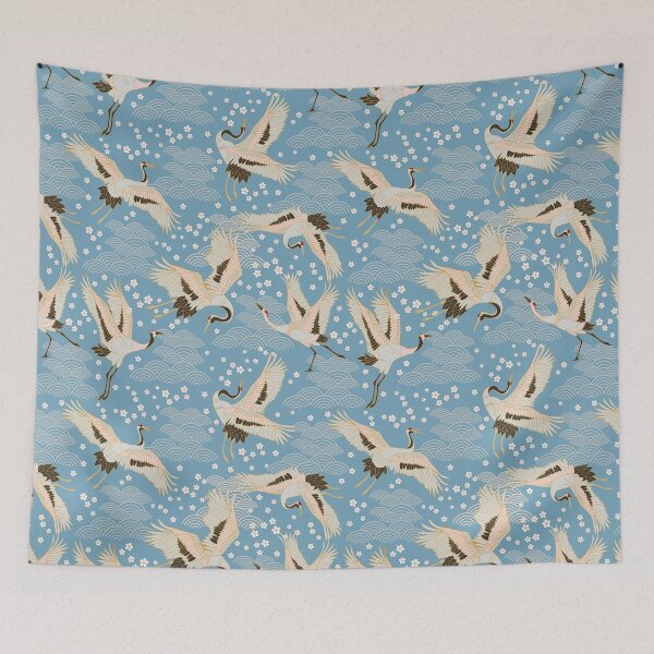 Item preview, Chinoiserie Cranes on blue designed and sold by Boy and Belugee.