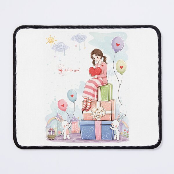 Item preview, Cute Girl with Heart Balloon and Gift Boxes | Pastel Kawaii Watercolor Illustration | Romantic Anime Aesthetic Art designed and sold by socozora.
