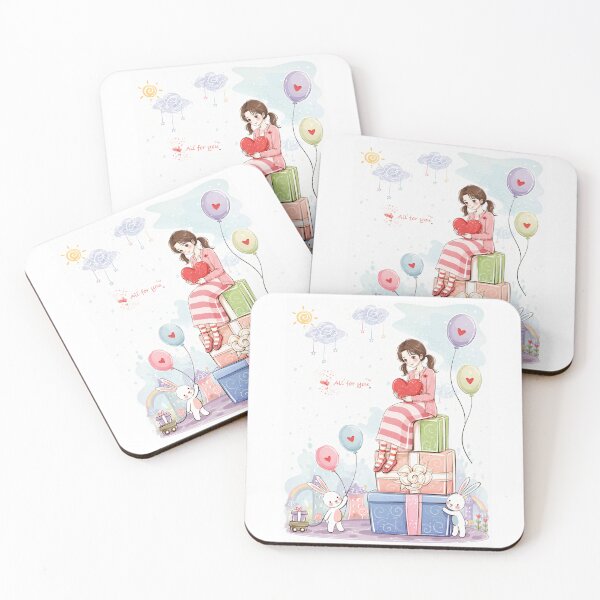 Item preview, Cute Girl with Heart Balloon and Gift Boxes | Pastel Kawaii Watercolor Illustration | Romantic Anime Aesthetic Art designed and sold by socozora.