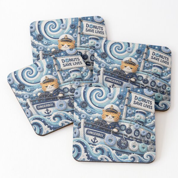 Item preview, Cute Ginger Cat Captain Donut Ocean Navigator Dreamscape designed and sold by Mindworx21.