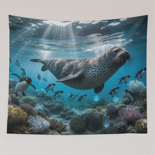 Item preview, Deep Sea Ocean Beauty: Leopard Seal & Penguins designed and sold by Uniqueartai.