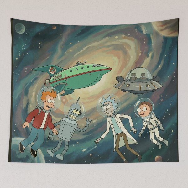 Item preview, Fry & Bender with Rick and Morty designed and sold by LeagueHeavenGG.