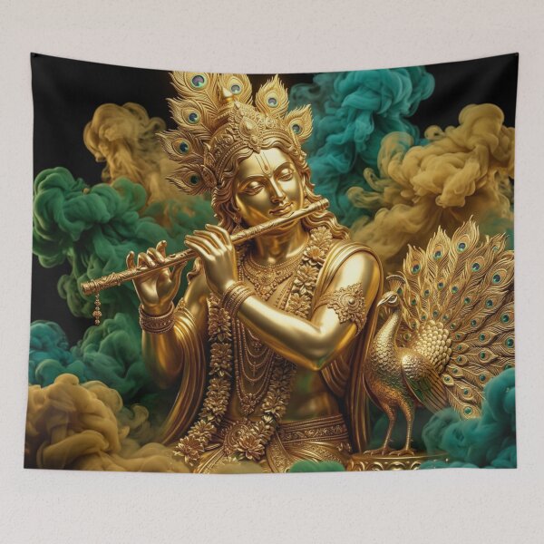 Artikelvorschau, Goldene Krishna-Heilige Spirituelle Kunst – Göttlicher Flötenspieler entworfen und verkauft von Loveinfinite369.