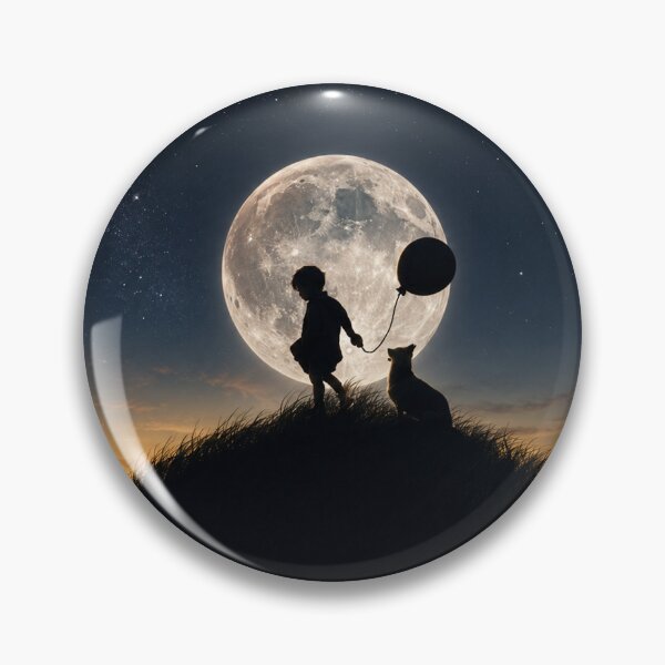 Item preview, Boy and Dog Under the Full Moon – Dreamy Friendship Silhouette Nightscape designed and sold by Extravanganzza.