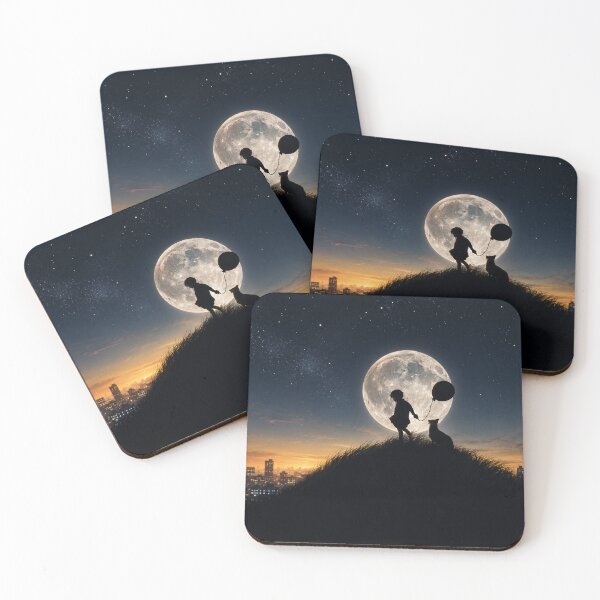 Item preview, Boy and Dog Under the Full Moon – Dreamy Friendship Silhouette Nightscape designed and sold by Extravanganzza.