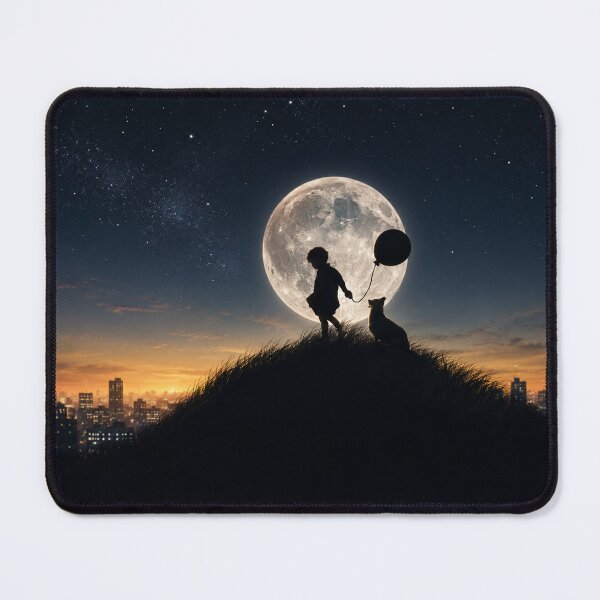 Item preview, Boy and Dog Under the Full Moon – Dreamy Friendship Silhouette Nightscape designed and sold by Extravanganzza.