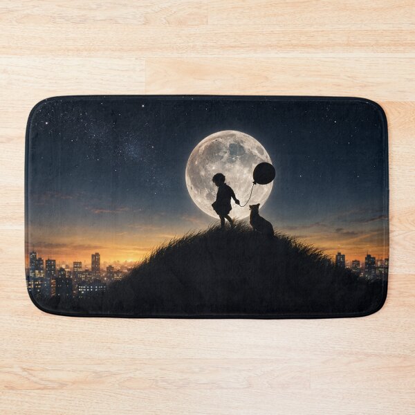 Item preview, Boy and Dog Under the Full Moon – Dreamy Friendship Silhouette Nightscape designed and sold by Extravanganzza.