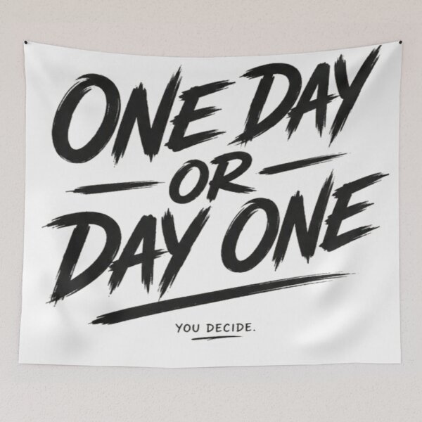 Item preview, One Day Or Day One Gym Motivation Fitness Quote designed and sold by PixelDown.