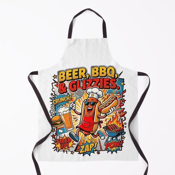 Item preview, Beer BBQ Glizzies Funny Hot Dog Chef Comic Pop Art Cookout Humor designed and sold by graphixpolash.
