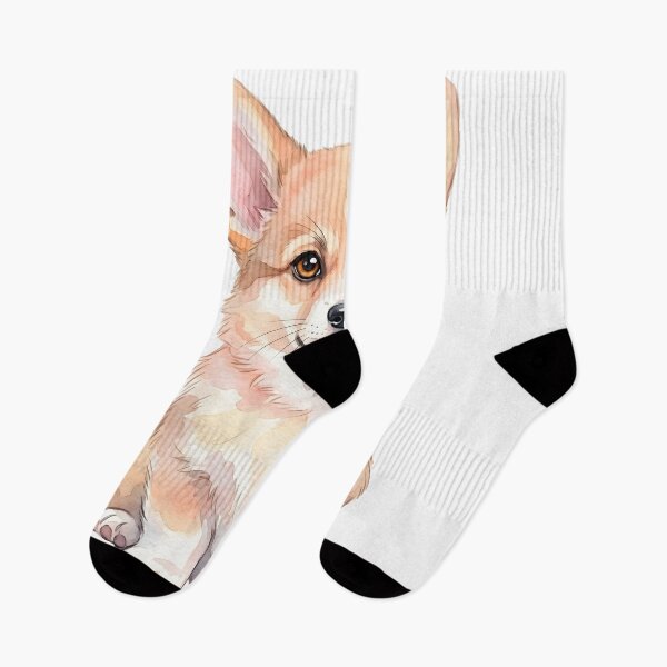 Item preview, Cute Watercolor Welsh Corgi Puppy Illustration on Black Background designed and sold by Clay Artista.
