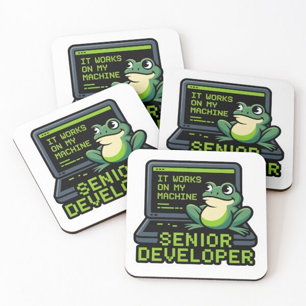 Item preview, It Works On My Machine Funny Programmer Sticker | Smug Frog Developer Die Cut Laptop Sticker designed and sold by CrystalCove11.