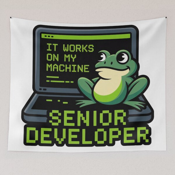 Item preview, It Works On My Machine Funny Programmer Sticker | Smug Frog Developer Die Cut Laptop Sticker designed and sold by CrystalCove11.