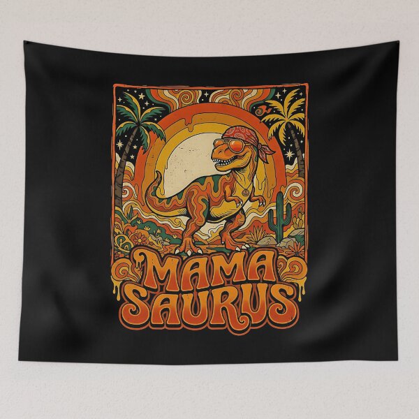 Item preview, Mama Saurus Groovy Retro 70s T-Rex Mom Hippie Peace Boho Dino  designed and sold by graphixpolash.