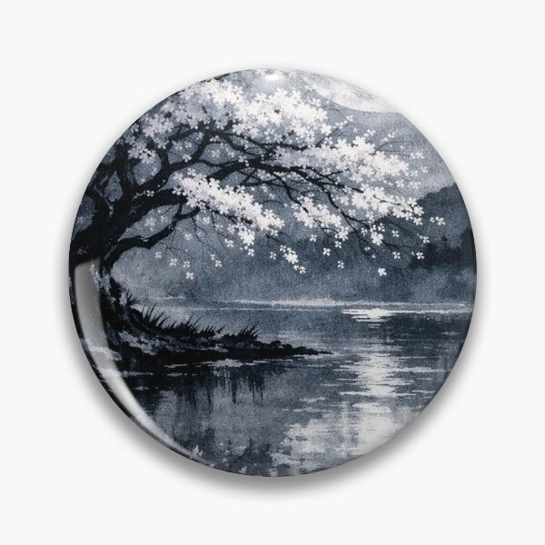 Item preview, Cherry Blossom Moon Reflection - Japanese Night Art designed and sold by husso-design.