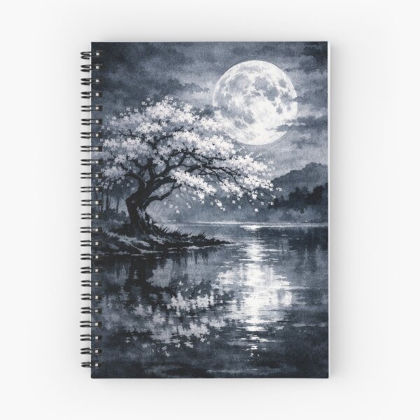 Item preview, Cherry Blossom Moon Reflection - Japanese Night Art designed and sold by husso-design.