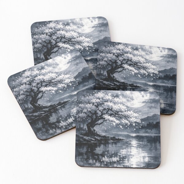 Item preview, Cherry Blossom Moon Reflection - Japanese Night Art designed and sold by husso-design.