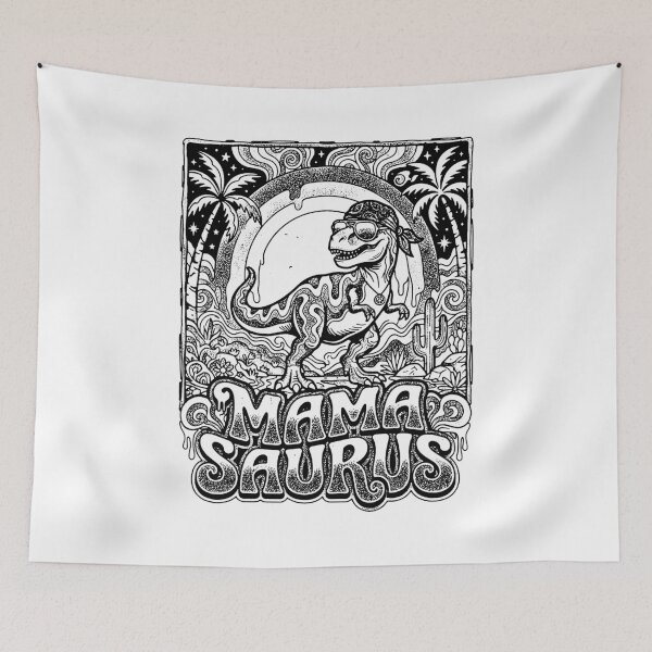 Item preview, Mama Saurus Groovy Retro 70s T-Rex Mom Hippie Peace Boho Dino designed and sold by graphixpolash.